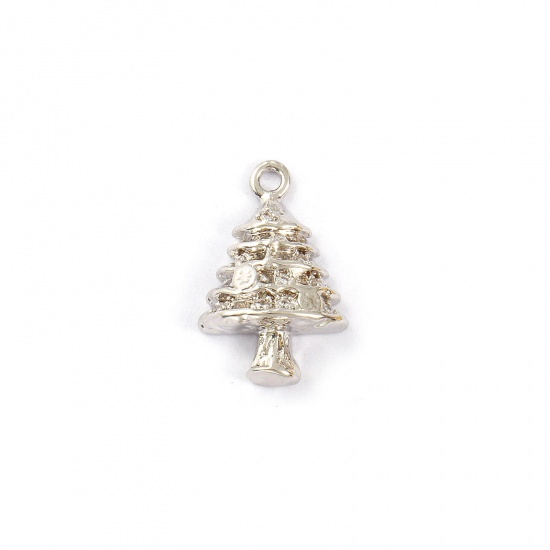 Immagine di 2 PCs Brass Charms Platinum Plated Christmas Tree Micro Pave Clear Cubic Zirconia 16mm x 11mm