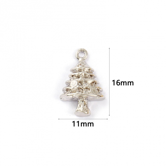 Immagine di 2 PCs Brass Charms Platinum Plated Christmas Tree Micro Pave Clear Cubic Zirconia 16mm x 11mm