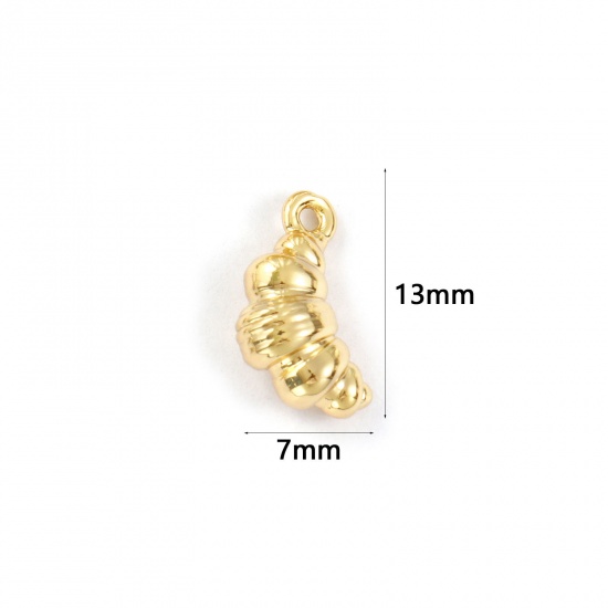 Immagine di 2 PCs Brass Christmas Charms 18K Gold Plated Croissant Bread 3D 13mm x 7mm