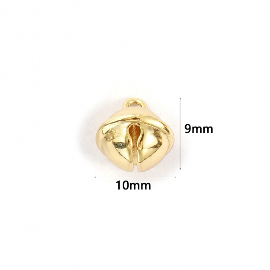 Immagine di 2 PCs Brass Mini Charms 18K Gold Plated Christmas Jingle Bell 3D 10mm x 9mm
