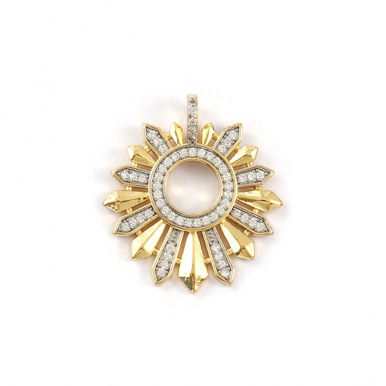 1 Piece Brass Galaxy Charms 18K Gold Plated & Platinum Plated Sun Two Tone Clear Cubic Zirconia 29mm x 26mm の画像