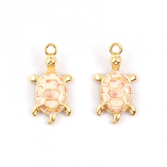Bild von 2 PCs Eco-friendly Brass Ocean Jewelry Charms 18K Real Gold Plated Beige Tortoise Animal Printed 24mm x 13mm