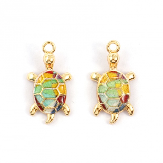 Bild von 2 PCs Eco-friendly Brass Ocean Jewelry Charms 18K Real Gold Plated Multicolor Tortoise Animal Printed 24mm x 13mm