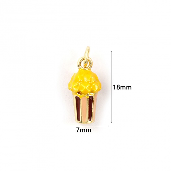 Picture of 1 Piece Eco-friendly Brass Charms 18K Real Gold Plated Yellow Enamel Popcorn 3D 18mm x 7mm