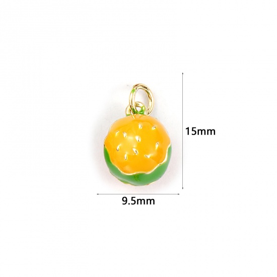 Picture of 1 Piece Eco-friendly Brass Charms 18K Real Gold Plated Yellow Enamel Hamburger 3D 15mm x 9.5mm