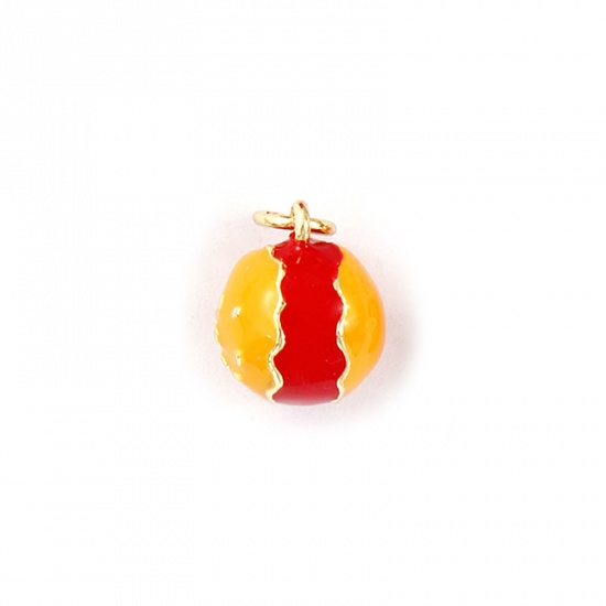 Picture of 1 Piece Eco-friendly Brass Charms 18K Real Gold Plated Orange Enamel Hamburger 3D 15mm x 9.5mm
