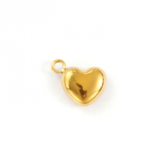Immagine di 2 PCs Eco-friendly PVD Vacuum Plating 304 Stainless Steel Valentine's Day Charms 18K Gold Plated Heart 3D 10mm x 9mm