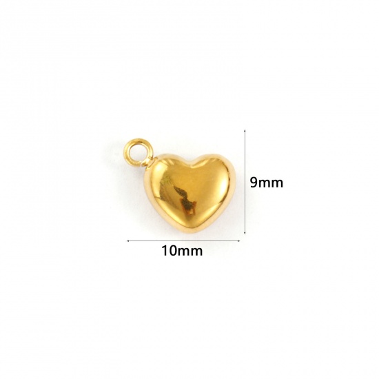 Immagine di 2 PCs Eco-friendly PVD Vacuum Plating 304 Stainless Steel Valentine's Day Charms 18K Gold Plated Heart 3D 10mm x 9mm
