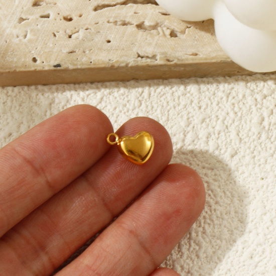 Immagine di 2 PCs Eco-friendly PVD Vacuum Plating 304 Stainless Steel Valentine's Day Charms 18K Gold Plated Heart 3D 10mm x 9mm