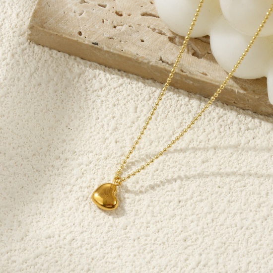 Immagine di 2 PCs Eco-friendly PVD Vacuum Plating 304 Stainless Steel Valentine's Day Charms 18K Gold Plated Heart 3D 10mm x 9mm