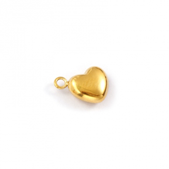 Immagine di 2 PCs Eco-friendly PVD Vacuum Plating 304 Stainless Steel Valentine's Day Charms 18K Gold Plated Heart 3D 10mm x 9mm