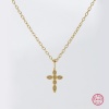 Picture of 1 Piece Sterling Silver Religious Pendant Charm Necklace 18K Gold Plated Cross Clear Cubic Zirconia Micro Pave 40cm(15.7") + 5cm(2") long