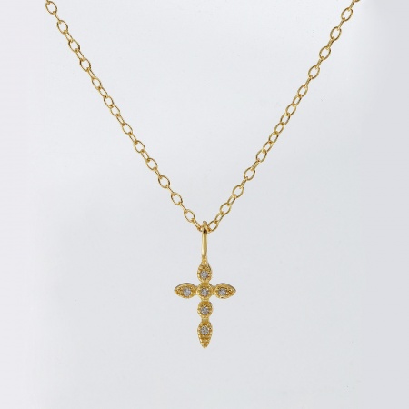 1 Piece Sterling Silver Religious Pendant Charm Necklace 18K Gold Plated Cross Clear Cubic Zirconia Micro Pave 40cm(15.7") + 5cm(2") long