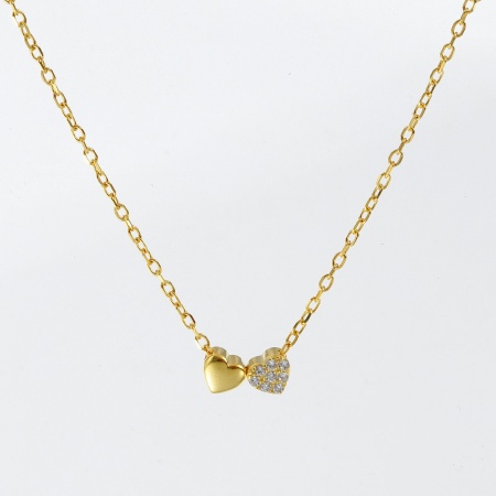 1 Piece Sterling Silver Valentine's Day Pendant Charm Necklace 18K Gold Plated Heart Clear Cubic Zirconia Micro Pave 40cm(15.7") + 5cm(2") long