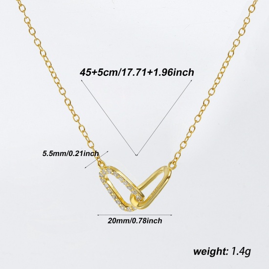 Изображение 1 Piece Sterling Silver Romantic Pendant Charm Necklace 18K Gold Plated Oval Clear Cubic Zirconia Micro Pave 40cm(15.7") + 5cm(2") long