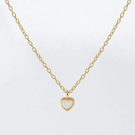 Изображение 1 Piece Sterling Silver Valentine's Day Pendant Charm Necklace 18K Gold Plated White Heart 40cm(15.7") + 5cm(2") long