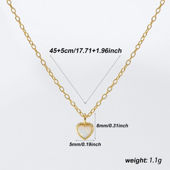 Изображение 1 Piece Sterling Silver Valentine's Day Pendant Charm Necklace 18K Gold Plated White Heart 40cm(15.7") + 5cm(2") long