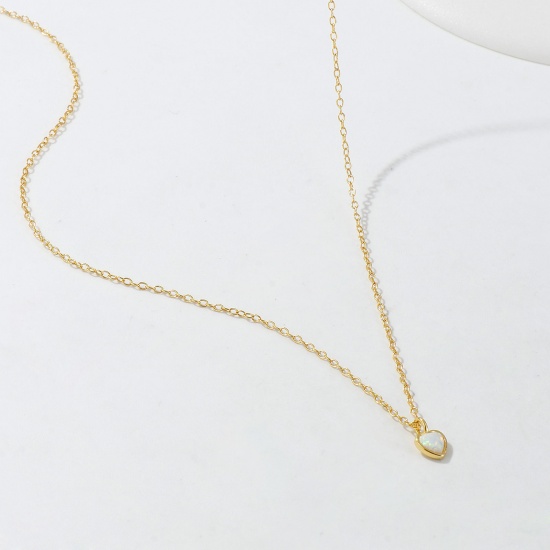 Изображение 1 Piece Sterling Silver Valentine's Day Pendant Charm Necklace 18K Gold Plated White Heart 40cm(15.7") + 5cm(2") long