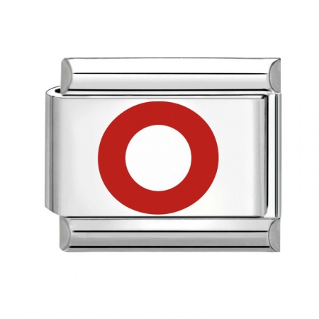 Picture of 1 Piece 304 Stainless Steel Capital Alphabet Initial Letter Name Italian Charm Links For DIY Bracelet Jewelry Making Silver Tone Red Enamel Rectangle Message " O " 10mm x 9mm