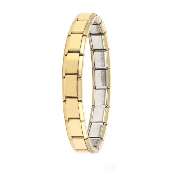 Picture of 1 Piece 304 Stainless Steel Italian Charm Links Modular Bracelets Gold Plated Detachable 18cm(7.1") long