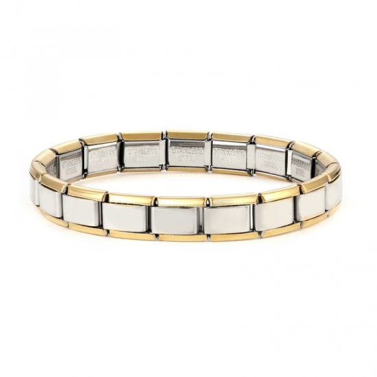 Picture of 1 Piece 304 Stainless Steel Italian Charm Links Modular Bracelets Gold Plated & Silver Tone Detachable 18cm(7.1") long