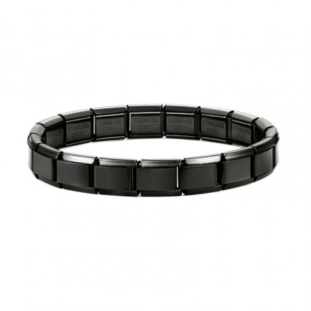 Picture of 1 Piece 304 Stainless Steel Italian Charm Links Modular Bracelets Black Detachable 18cm(7.1") long
