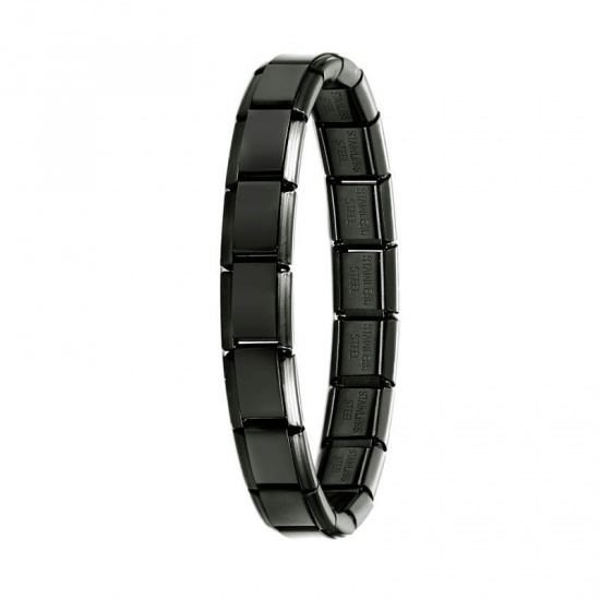 Picture of 1 Piece 304 Stainless Steel Italian Charm Links Modular Bracelets Black Detachable 18cm(7.1") long