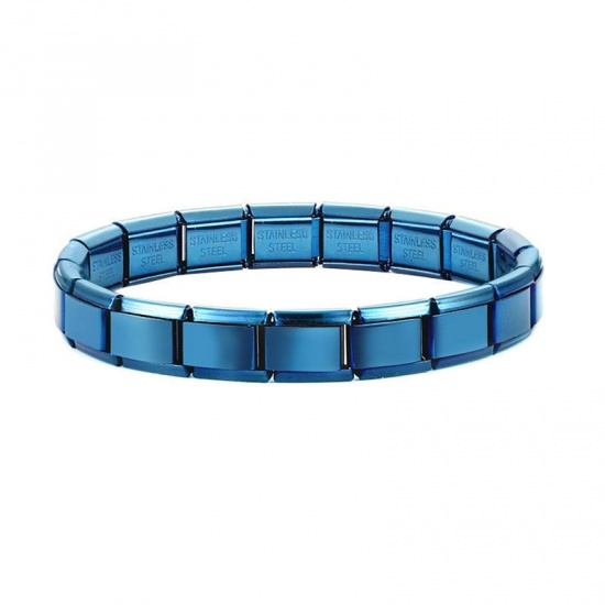 Picture of 1 Piece 304 Stainless Steel Italian Charm Links Modular Bracelets Blue Detachable 18cm(7.1") long