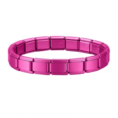 Picture of 1 Piece 304 Stainless Steel Italian Charm Links Modular Bracelets Fuchsia Matte Detachable 18cm(7.1") long