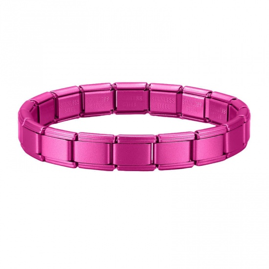 Picture of 1 Piece 304 Stainless Steel Italian Charm Links Modular Bracelets Fuchsia Matte Detachable 18cm(7.1") long