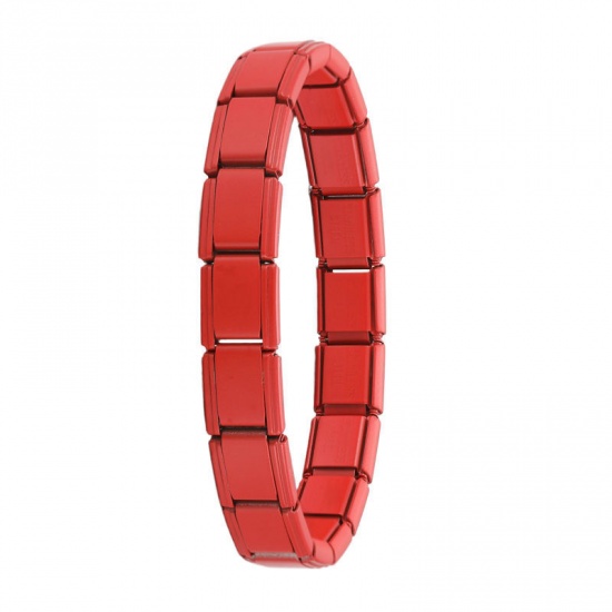 Picture of 1 Piece 304 Stainless Steel Italian Charm Links Modular Bracelets Red Matte Detachable 18cm(7.1") long