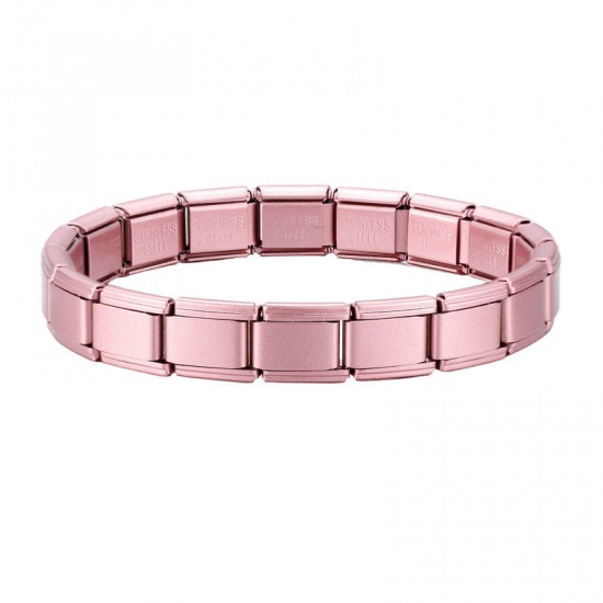 Picture of 1 Piece 304 Stainless Steel Italian Charm Links Modular Bracelets Light Pink Matte Detachable 18cm(7.1") long