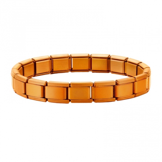Picture of 1 Piece 304 Stainless Steel Italian Charm Links Modular Bracelets Orange Matte Detachable 18cm(7.1") long