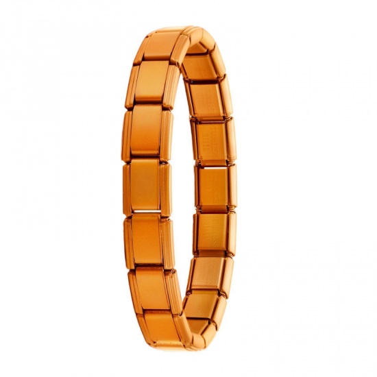 Picture of 1 Piece 304 Stainless Steel Italian Charm Links Modular Bracelets Orange Matte Detachable 18cm(7.1") long