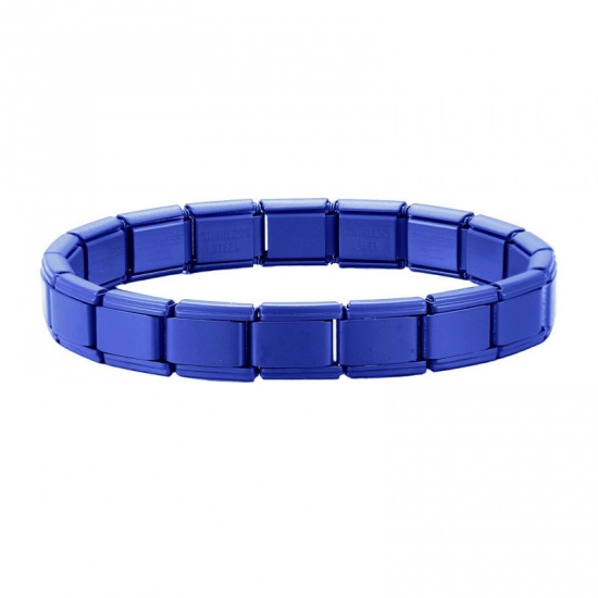 Picture of 1 Piece 304 Stainless Steel Italian Charm Links Modular Bracelets Blue Violet Matte Detachable 18cm(7.1") long