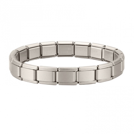 Picture of 1 Piece 304 Stainless Steel Italian Charm Links Modular Bracelets Silver Tone Matte Detachable 18cm(7.1") long