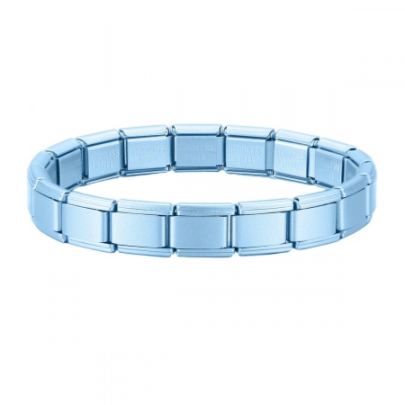 Picture of 1 Piece 304 Stainless Steel Italian Charm Links Modular Bracelets Skyblue Matte Detachable 18cm(7.1") long