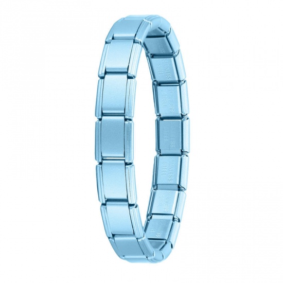 Picture of 1 Piece 304 Stainless Steel Italian Charm Links Modular Bracelets Skyblue Matte Detachable 18cm(7.1") long
