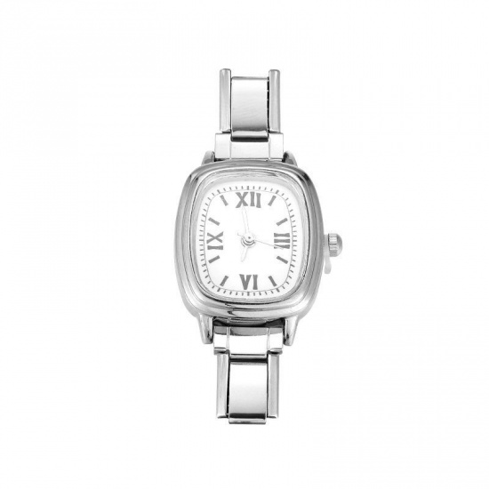 Picture of 1 Piece 304 Stainless Steel Stylish & Casual Italian Charm Links Watch Face For DIY Jewelry Making Silver Tone White Rectangle 5.7cm x 2.5cm