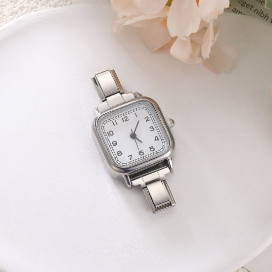 Picture of 1 Piece 304 Stainless Steel Stylish & Casual Italian Charm Links Watch Face For DIY Jewelry Making Silver Tone White Square 5.7cm x 3cm