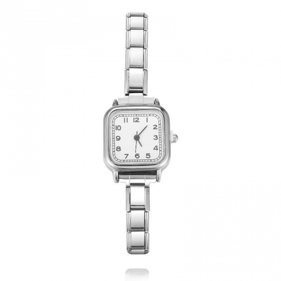 Bild von 1 Strang 304 Edelstahl Stilvoll & lässig Modulares Armbanduhr Silberfarbe Weiß Quadrat 18.5cm lang