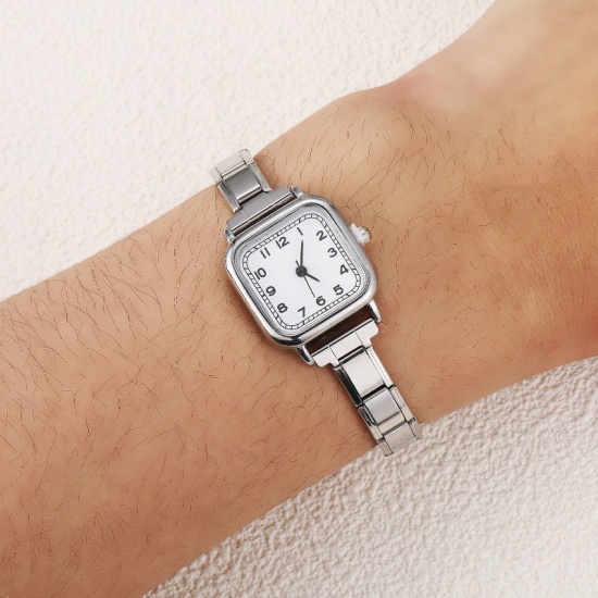 Bild von 1 Strang 304 Edelstahl Stilvoll & lässig Modulares Armbanduhr Silberfarbe Weiß Quadrat 18.5cm lang