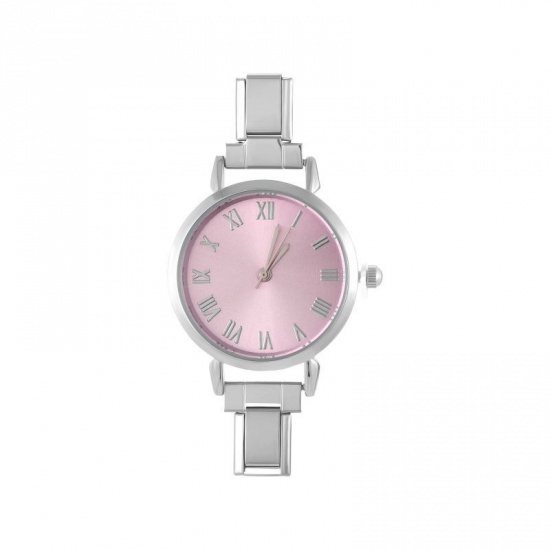 Immagine di 1 Pz 304 Acciaio Inossidabile Elegante & Casual Faccia dell'orologio con Collegamenti a Charm Italiano per la Creazione fai da te di Gioielli Tono Argento Rosa Tondo 5.7cm x 3cm