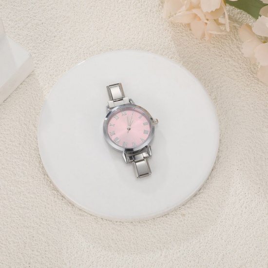 Immagine di 1 Pz 304 Acciaio Inossidabile Elegante & Casual Faccia dell'orologio con Collegamenti a Charm Italiano per la Creazione fai da te di Gioielli Tono Argento Rosa Tondo 5.7cm x 3cm
