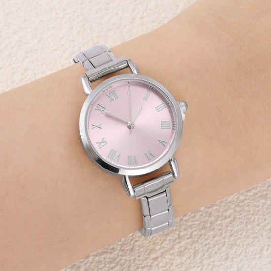 Image de 1 Pièce Montre-bracelet Modulaire à Maillons de Pendentifs Italiens Élégant & Décontracté en 304 Acier Inoxydable Argent Mat Rose Rond 18.5cm long