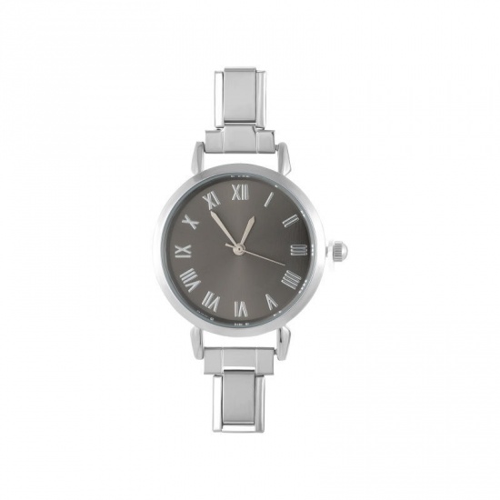 Immagine di 1 Pz 304 Acciaio Inossidabile Elegante & Casual Faccia dell'orologio con Collegamenti a Charm Italiano per la Creazione fai da te di Gioielli Tono Argento Nero Tondo 5.7cm x 3cm