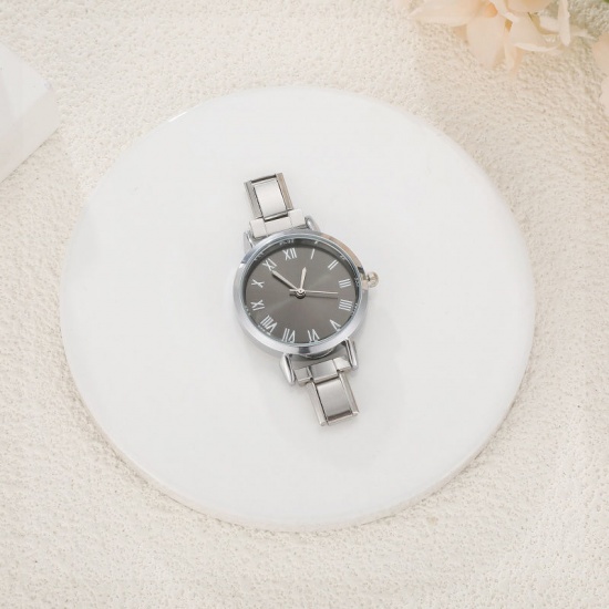 Immagine di 1 Pz 304 Acciaio Inossidabile Elegante & Casual Faccia dell'orologio con Collegamenti a Charm Italiano per la Creazione fai da te di Gioielli Tono Argento Nero Tondo 5.7cm x 3cm