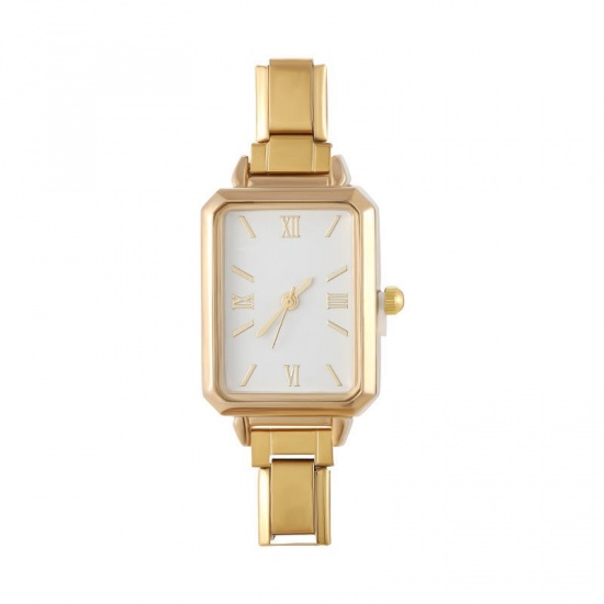 Picture of 1 Piece 304 Stainless Steel Stylish & Casual Italian Charm Links Watch Face For DIY Jewelry Making Gold Plated White Octagon 5.7cm x 2.5cm