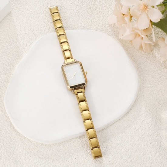 Immagine di 1 Pz 304 Acciaio Inossidabile Elegante & Casual Orologio da Polso Modulare con Collegamenti a Charm Italiano Oro Placcato Bianco Ottagono 18.5cm Lunghezza