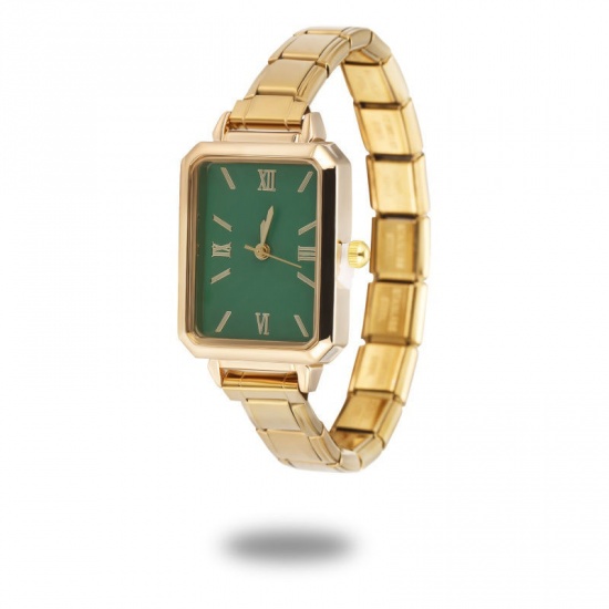 Immagine di 1 Pz 304 Acciaio Inossidabile Elegante & Casual Orologio da Polso Modulare con Collegamenti a Charm Italiano Oro Placcato Verde Ottagono 18.5cm Lunghezza